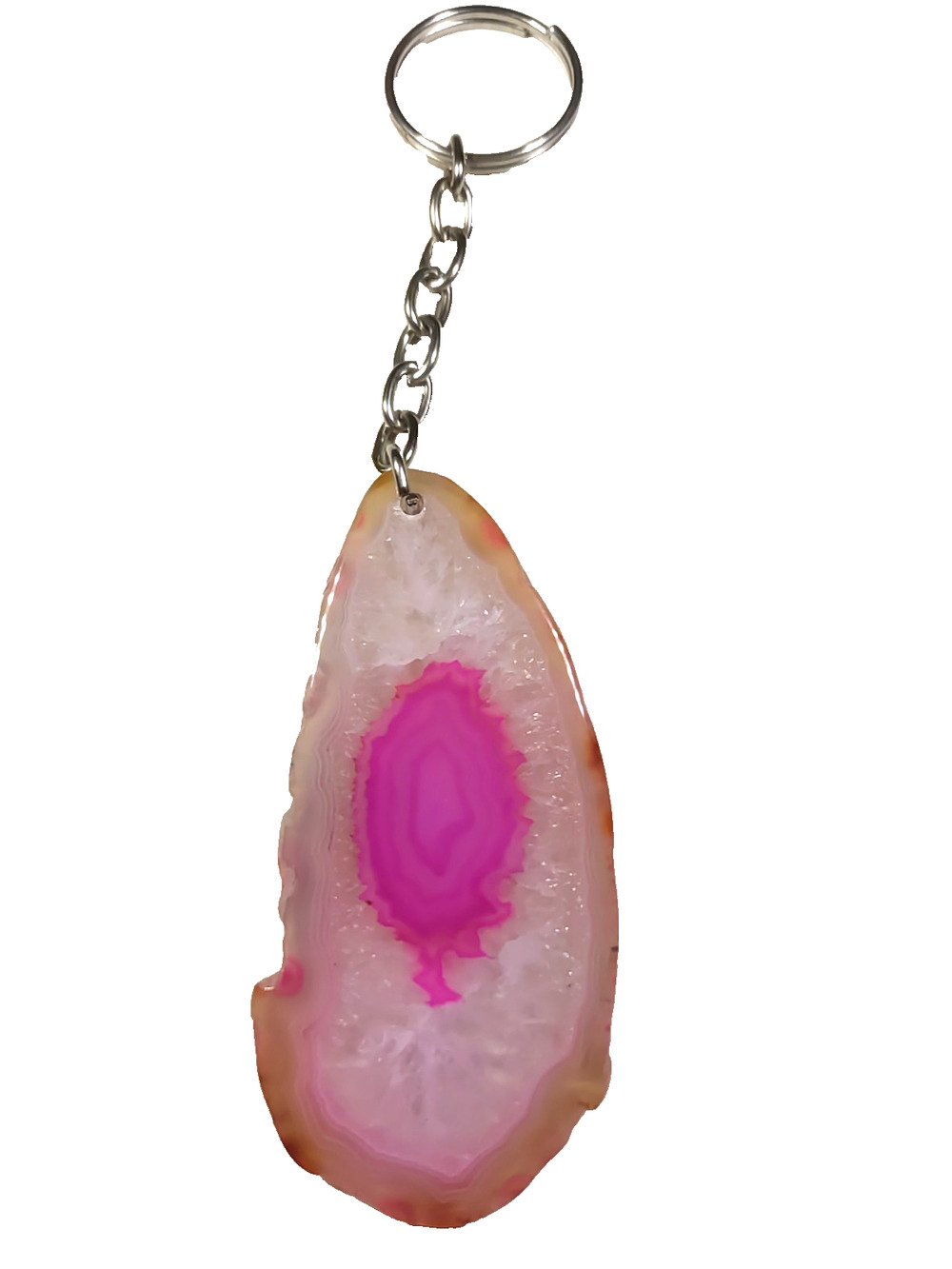 Rock Crystal Keychain Pink Clear White Romance Geode